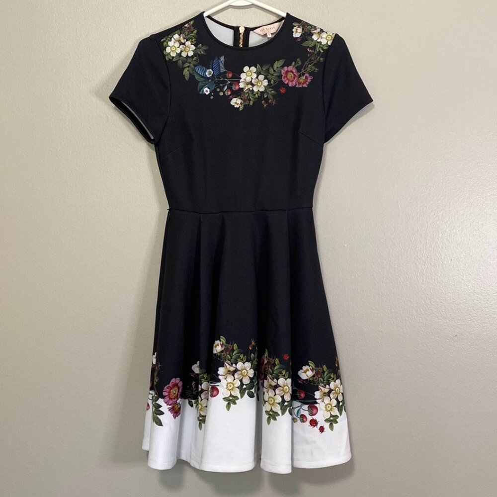 Ted baker Women Dresses Floral Short Sleeve Black White Pink Size 1